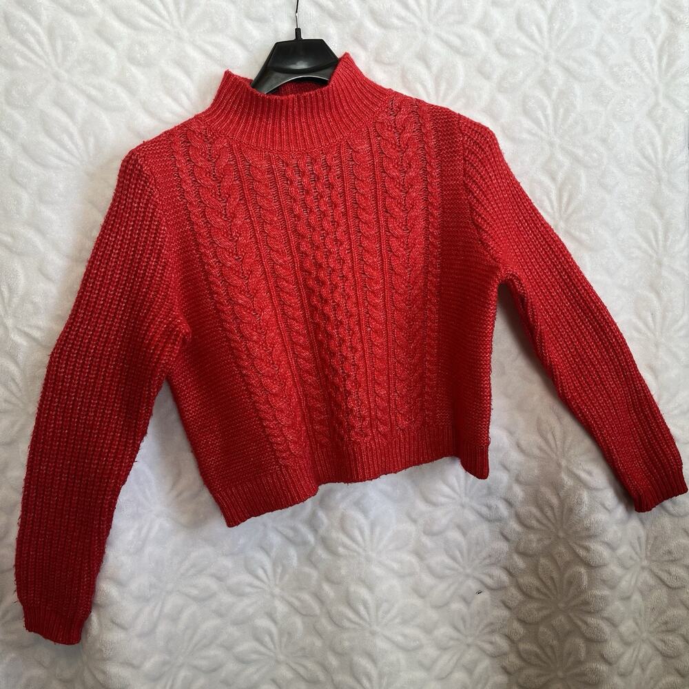 LOFT Red Cable Knit Sweater size large long sleeves 6% wool NWOT